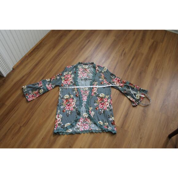 Women's Size Large Staccato Cardigan Lace border area sides Roses BOHO - Picture 6 of 8